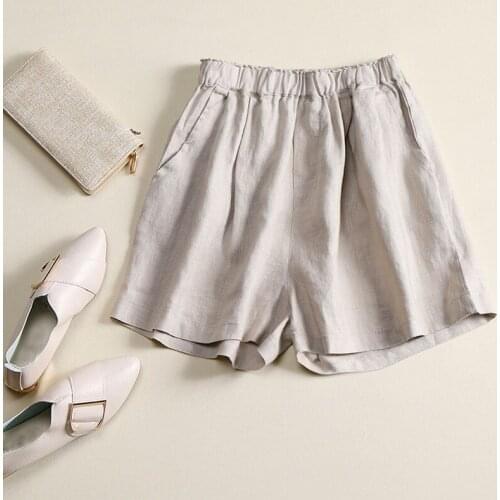 2021 Summer Women Shorts Elastic High Waist Solid Shorts Women Casual Loose Wide Leg Pants Femme Cotton And Linen Shorts Outwear