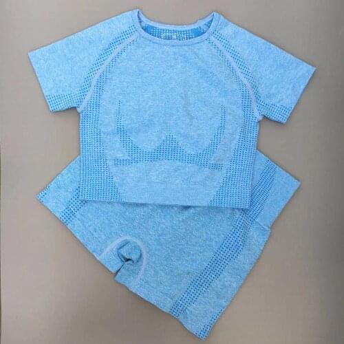 Women Vital Seamless Yoga Set Fitness Short Sleeve Crop Top Shirts + Running Shorts Workout Clothes Women Gym Sports Set