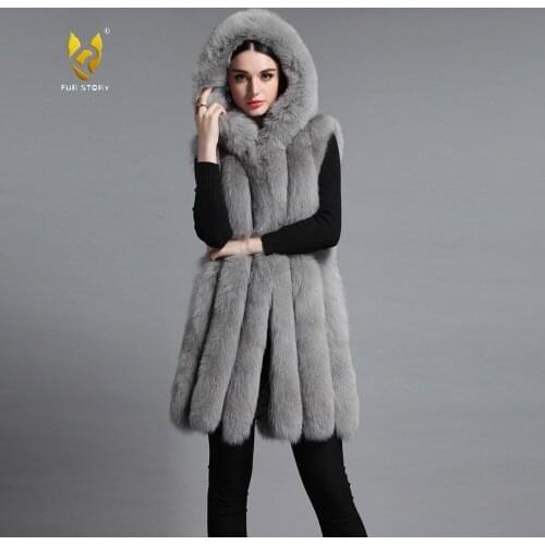 Womens Real Fox Fur Vest with Hood Winter Natural Fur Waistcoat HoodieWaistcoat for Women Fur Story FS152126