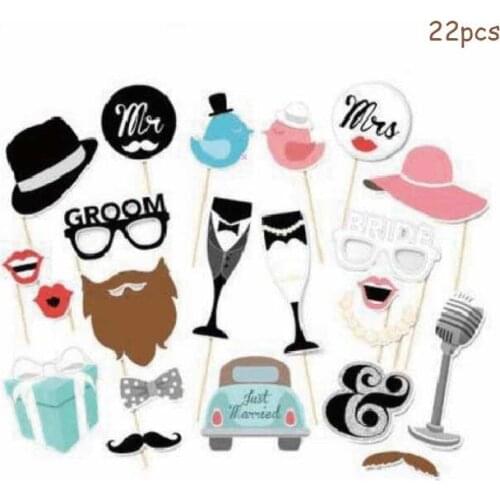 22pcs Wedding Bachelorette Hen Party Bride Party Photo Booth Props Mustache DIY Lips Kits Single Party Wedding Decor