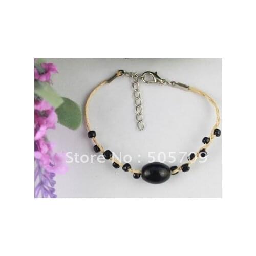 24PCS Black glass beaded Lucky Raffia Anklet Bracelets #21634