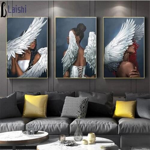 3pcs Full square diamond painting Angel Black Beauty Angel Wing diamond embroidery 5D rhinestone mosaic diamond inlaid patte