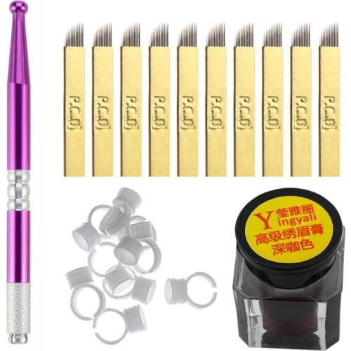 Beginner 3D Eyebrow Tattoo Microblading Needle Blade Pigment Practice Kit Tattoo Rings Permanent Makeup Set