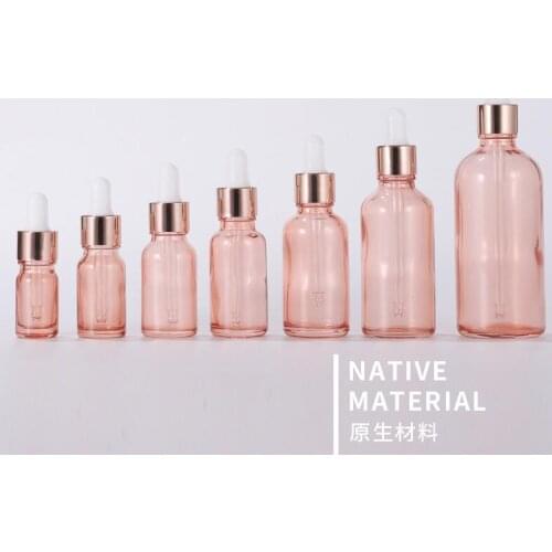 5pcs 5-100ml Empty Dropper Bottle Pink essential oil Glass Aromatherapy Liquid Rose Gold Drop massage Pipette Bottles Refillable