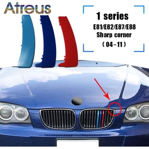 Atreus 3pcs ABS Car Racing Grille Strip Trim Clip For BMW E87 E82 E81 E88 1 Series 2004-2011 M Power Auto Sticker Accessories