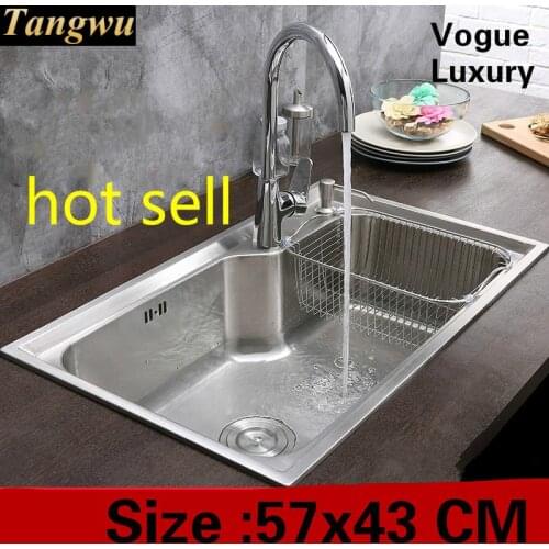 Free shipping Apartment luxury kitchen single trough sink wash vegetables high quality 304 stainless steel hot sell 570x430 MM