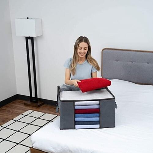 4Pcs Large Clothes Storage Bag Organizer with Handle Thick Fabric for Comforters, Blankets, Bedding Clear Window