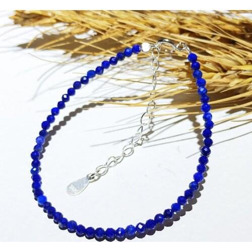 Lii Ji Real Gemstone Lapis Lazuli Bracelet Faceted Beads 2mm 925 Sterling Siver Clasp adjustable Kids Friends Mother Nice gift