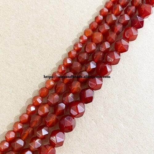15" Natural Stone Big Cuts Faceted Red Agate Round Loose Beads 6 8 10 mm Pick Size