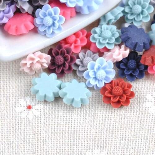50PCS candy color flower Resin beads Scrapbook Craft 14mm DIY buttons phone decor Headwear accessories No Hole CP1853