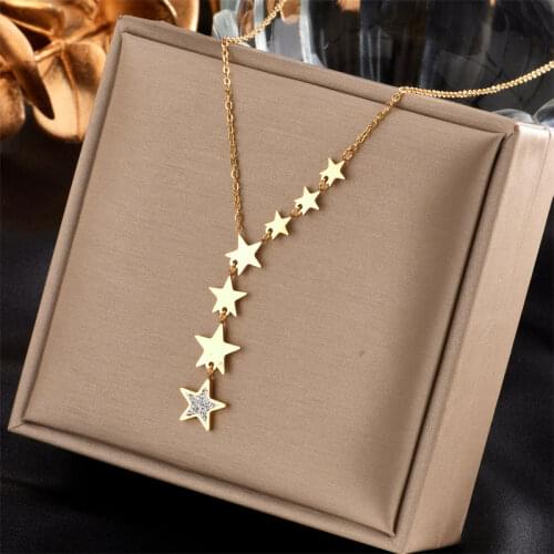 XIYANIKE 316L Stainless Steel Stars Zircon Necklaces Charms Chain Choker Necklaces 2021 New For Women Fashion Jewelry Collier