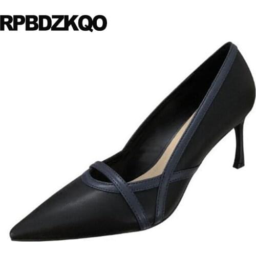 Black Work Shoes Women Leather Strap Scarpin Designer Office Fashion Formal 2018 Size 4 34 High Heels Pointed Toe Pumps Elegant