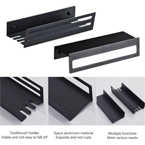 Black Bathroom Storage Tray with Towel Toothbrush Holder Wall Mounted Shower Shelf Kitchen Storage Rack Without Drilling