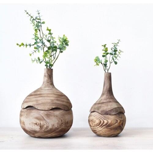 Nordic Light Luxury Wooden Vase Flower Pot Home Living Room Office Desktop Flower Arrangement Container Dried Flower Vase Decor