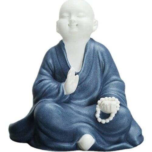 Home Decor Buddha Monk Kungfu Statues Figurines Zen Buda decoration Colored sand white porcelain Statue