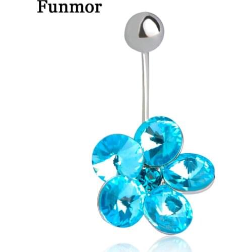 Funmor Navel Piercing Rhinestone Shining Flower Belly Button Ring Nombril Body Jewelry Stainless septum piercing Pink Flor Hot