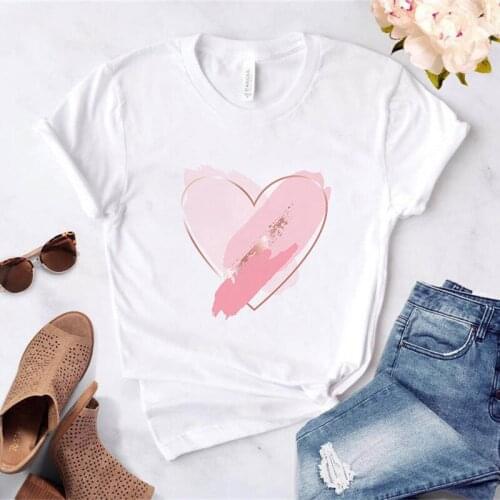 2021 Hot Summer Hipster Women T-shirt Red Pink Heart Print Female Harajuku Tee Shirts Love T-shirt Ladies Cute Graphic Tops