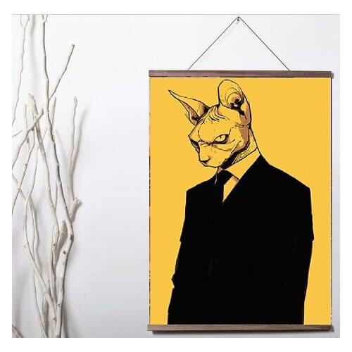 Cougar Animal Cartoon Dress Up Art Canvas Print poster decoration painting with solid wood hanging scroll