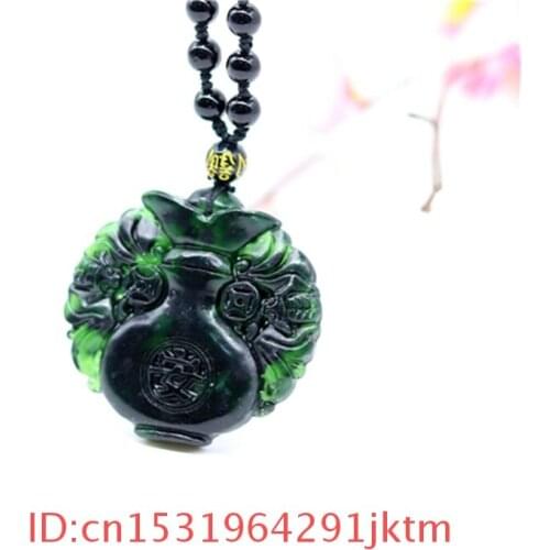 Chinese Double-sided Gifts Green Amulet Carved Jewelry Black Accessories Vase for Charm Pendant Necklace Jade Natural Obsidian