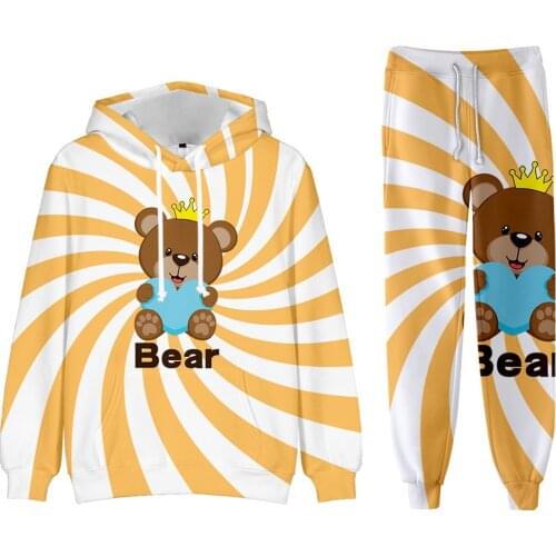 Popular 3D Printed Cute Bear Hoodies and Pants Two Pieces Sets Hip Hop long sleeve Men Women Autumn Animal Hooded Suits