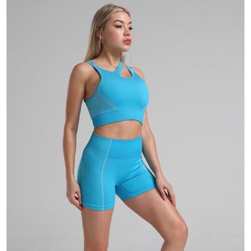 SALSPOR Women Yoga Suits Sportwear Breathable Bra Push Up Shorts Fitness Tranining 2 Piece Of Sets Seamless Gym Sport Suits