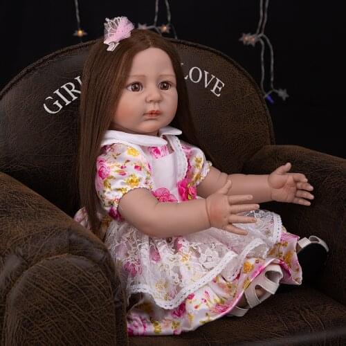 22 Inch 55 CM New Style Cloth Body Reborn Baby Dolls Lifelike Newborn Baby Doll Wear Rose Dress Kids Childrens Day Gift Toys