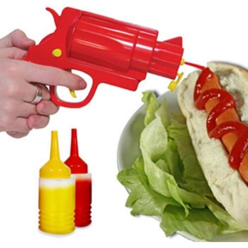 Mini Sauce Dispenser Condiment Squeeze Bottle Gun Shape Toy Gift Kitchen Gadget Seasoning Dish