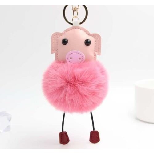 Fashion Pompom Keychain Fake Rabbit Fur Ball KeyChain Pig Pompom Key Chain Pom Pom Animal Key Ring Women Bag Jewelry K30