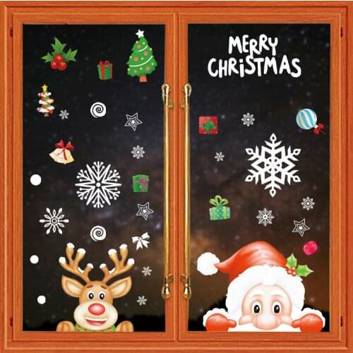 30*20cm Christmas window sticker Removable Static PVC Stickers Colorful Santa Claus Snowman Pattern Window Stickers Party Decor