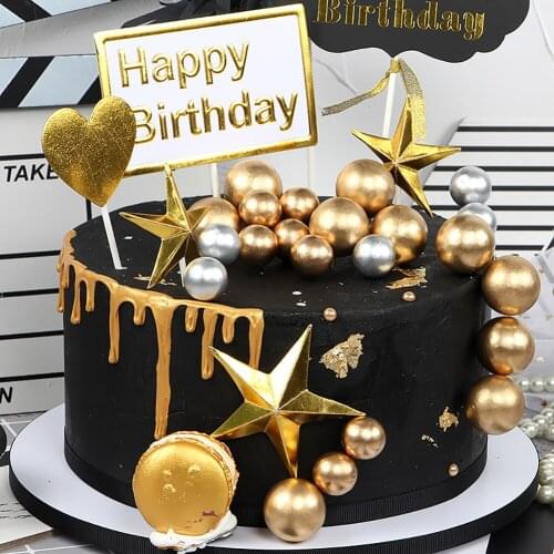 New 5 Pcs/lot Gold Silver Ball Cake Topper Birthday Cup Cake Decoration Baby Shower Kids Birthday Party Dessert Baking Supplies