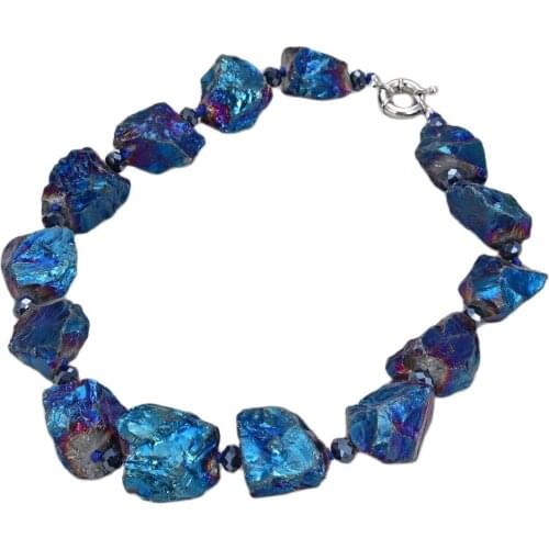 GG Jewelry Blue Titanium Quartz Rough Nugget Crystal Necklace