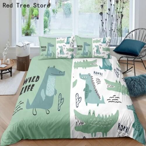 Cartoon Green Dinosaur Luxury Bedding Sets For Children Single Full Size Girl Boys Duvet Cover Polyester Bedclothes Pillow Case