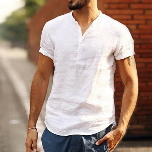 UK Mens Linen Short Sleeve Summer Solid Shirts Casual Loose Dress Soft Tops Tee