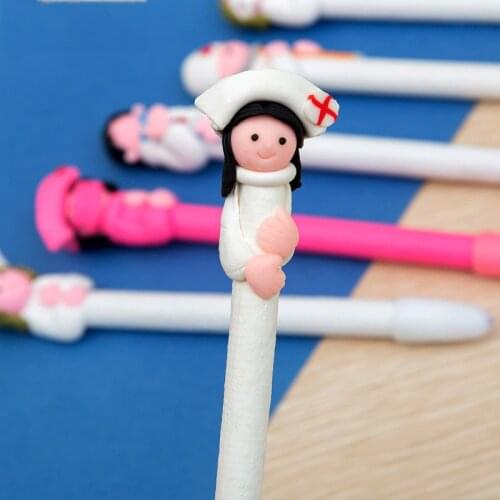 10 pcs/lot Kawaii Doctor Nurse Series Soft Pottery Caly Ballpoint Pen Cute Creative Ball Pens Girls Gift Student Stationery