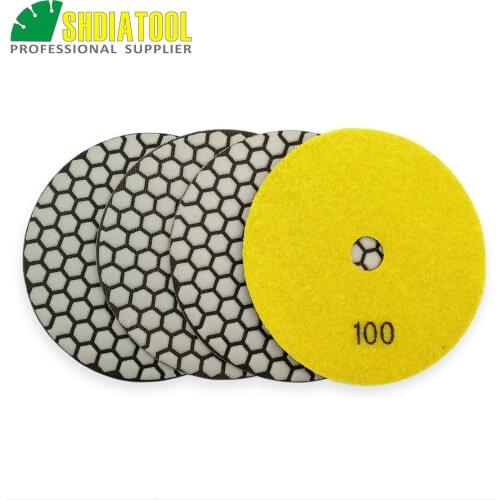 SHDIATOOL 4pcs 125mm #100 dry polishing pads diameter 5inch Resin bond diamond flexible Grinding For granite marble ceramic
