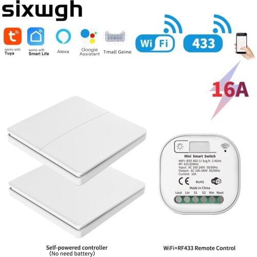 SIXWGH 16A WIFI Switch Smart Home Tuya App Remote Control Smart Timer Switch No Battery Light Switch Work with Google Home Alexa