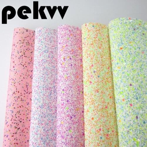 Mix color Chunky Glitter faux leather Fabric sheets set For hair bow fabric DIY earring bags in craft 8"x11.8" 1piece HD019