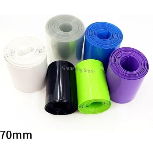 PVC Heat Shrink Tube 70mm Width Blue Multicolor Shrinkable Cable Sleeve Sheath Pack Cover for 18650 Lithium Battery Film Wrap