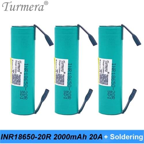 Turmera 18650 20RM 2000mAh Battery 20A Soldering Nickel for Screwdriver Electric Drill Batteries 12V 16.8V 18V 25V or E-bike Use