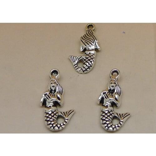 Nevstop 100Pcs/lot Vintage Sivler Mermaid Charms 20x11mm Fairy Tale Beauty Accessories Handmade Accessories