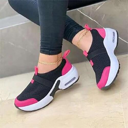 Womens Air Cushion Casual Shoes Color Matching Color Flats Ladies Shoes Casual Breathable Wedges Ladies Walking Sneakers