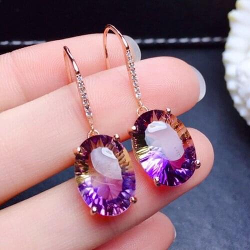 KOFSAC Elegant 925 Sterling Silver Earring For Women Jewelry Shining Crystal Purple Yellow Earrings Lady Engagement Accessories