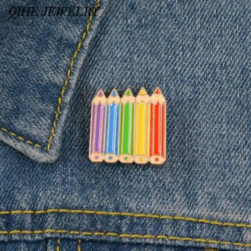 QIHE JEWELRY Rainbow Pencil Pin Backpack Hat Bag Accessories For Drawing Sketch Art Lover Gifts