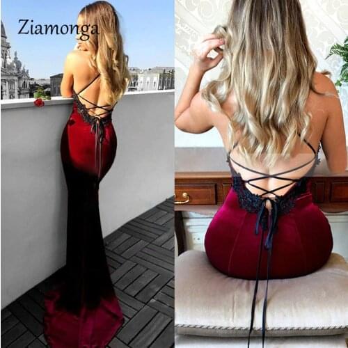 Ziamonga Sexy Black Red Mermaid Velvet Evening Gown Women Elegant Long Maxi Velvet Party Dress Lady Floor Length Lace Up Dresses