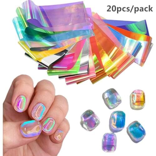 20 Sheets Aurora Film Nail Foils for Transfer Paper Sticker Ice Cube Sliders Adhesive Paper Wraps Gradient Nail Art Decorations