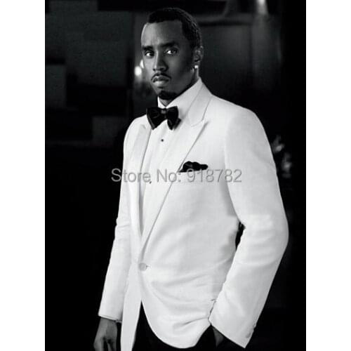 2016 New Custom Design One Button White Groom Tuxedos Groomsmen Best Man Suit Mens Wedding Suits (Jacket+Pants+Bow)