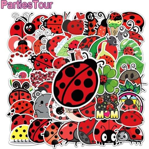 50pcs Ladybug Stickers Waterproof Stickers for Water Bottles Laptop Skateboard Phone Luggage Refrigerator Kids DIY Stickers