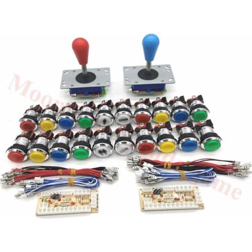 Zero Delay Arcade DIY kit Arcade parts Bundles 2* ZIPPY Joystick 2* 32mm Chrome Push Button 2* USB to PC /Raspberry Pi Board