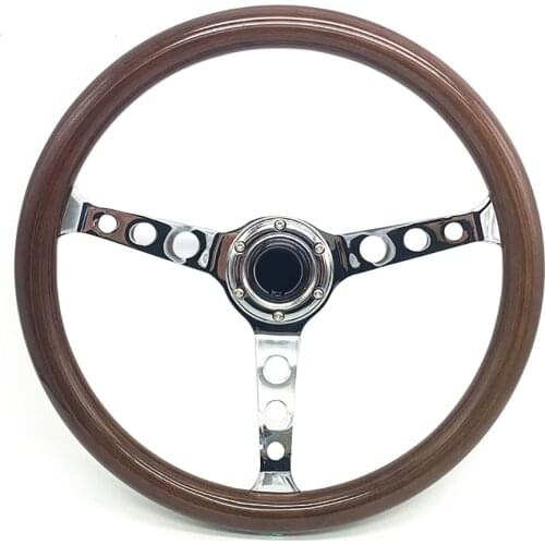 15 Inch/380MM Car Steering Wheel Solid Wood Silver Spokes Modifited Peach Wood Racing Steering Wheel With Qiuck Release 20S04ND
