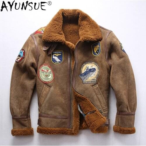 AYUNSUE Winter Jacket Men Clothing Genuine Sheepskin Leather Jackets Real Wool Fur Coat Male Clothes Chaquetas Hombre LXR906